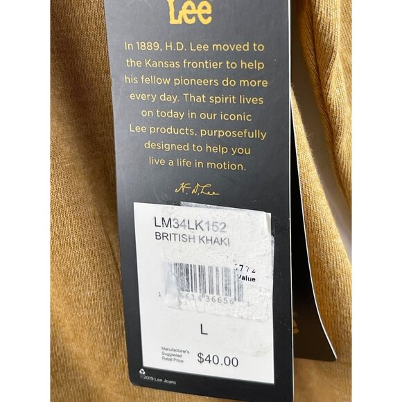 Lee Mens Large Classic Fit Long-Sleeve T-Shirt British Khaki 60% Cotton 40% Poly - Picture 9 of 10